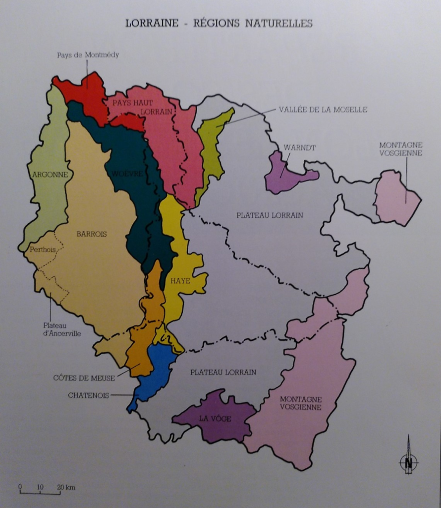 Carte des régions naturelles de Lorraine